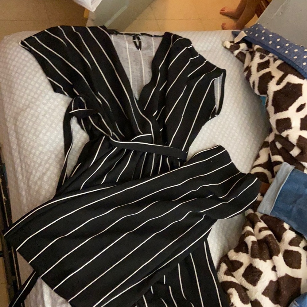 Striped jumpsuit with tie at waist